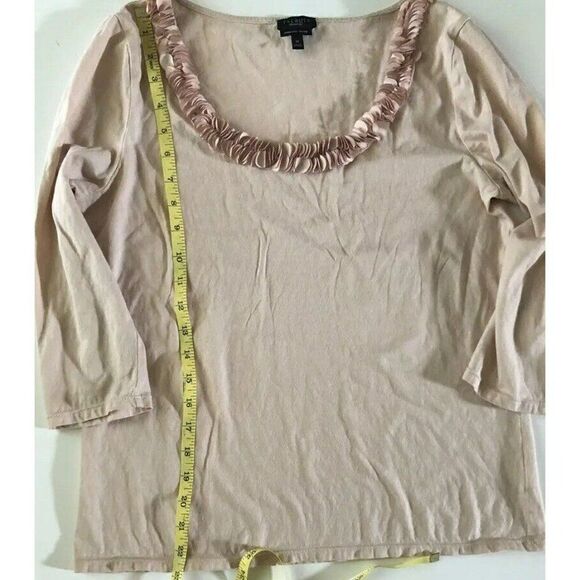 talbots Prime Cotton Ruffle Neck 3/4 Sleeve Size M Beige/pink - Picture 2 of 5